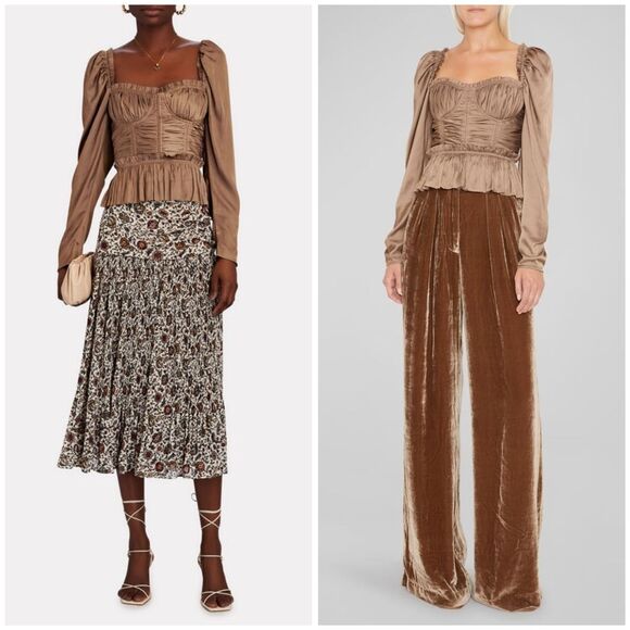 NWT Ulla Johnson Mia Satin Sweetheart Blouse in Mica - Picture 14 of 14